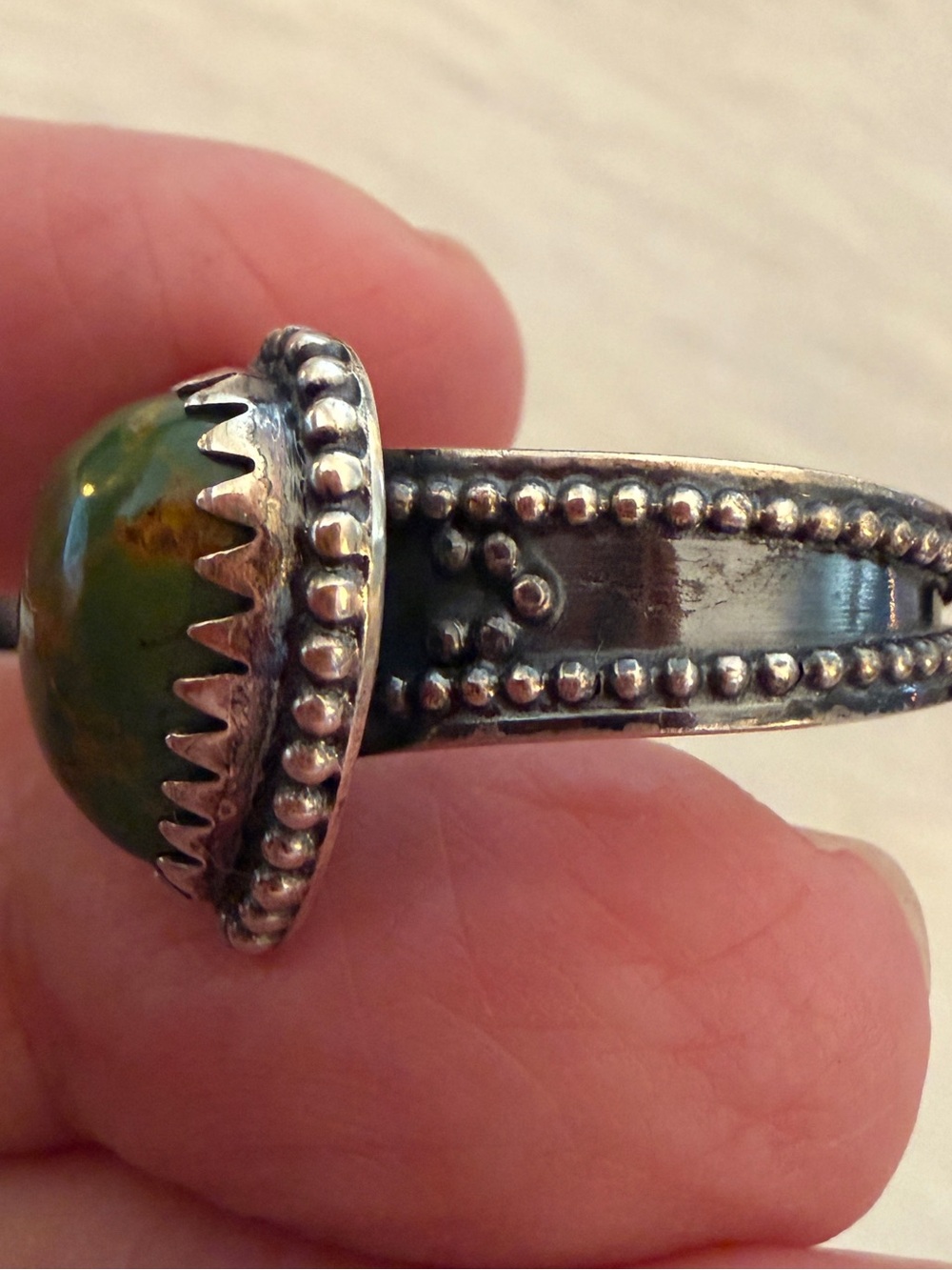 ❤️ Kingman Green Turquoise Heart Sterling Silver Navajo Style Western Ring SZ 7 - Picture 7 of 17